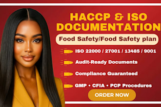 make haccp plan, food safety plan gmp cfia iso 22000 iso 27001 iso 13485 iso9001