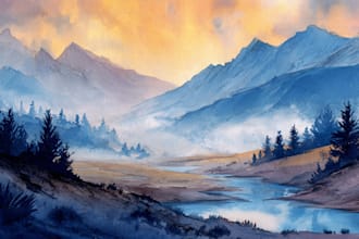 draw a watercolor landscape illustration
