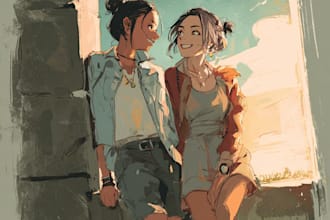 draw character logo and friendship portrait in vintage style