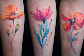 create your watercolor custom tattoo design and illustration