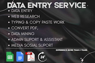 do data entry and assistant with googlesheet,doc,and all tasks other