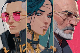 design cyberpunk and fantasy character splash art