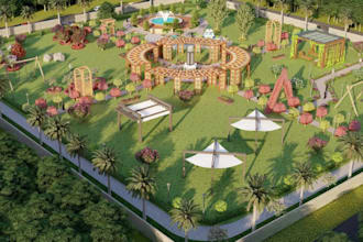 recreate3d urban park,landscape design,playground area,cgi lawn,garden rendering