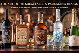 do product label,logo for gin,wine,beer,rum, whiskey,vodka,tequila, spirit,can