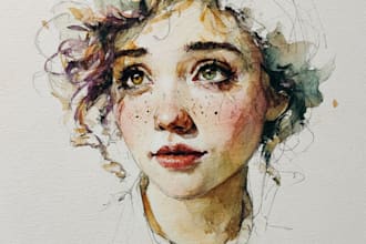illustrate watercolor portrait illustration
