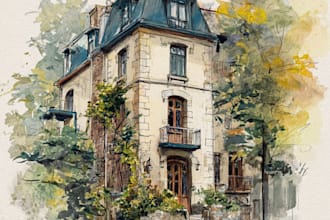paint watercolor house portrait