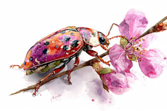 paint flower, animal or insect watercolor illustration