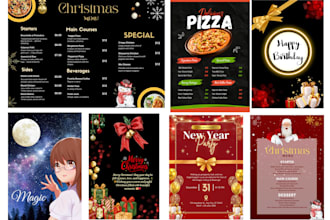 design event cards, menus, invitations and posters