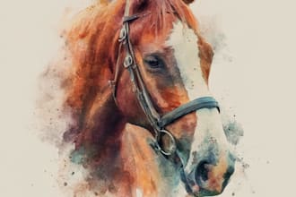 create watercolor portrait illustration of horse