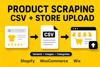 scrape products to CSV and upload to shopify or woocommerce