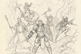 draw original dnd or rpg character art mpas party for you