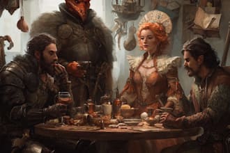 do a character design, dnd party, dnd character, game art