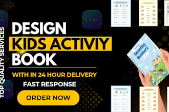 design kids activity book, kids worksheet and coloring book