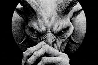 create a  dark art, horror, brutal in engraving style