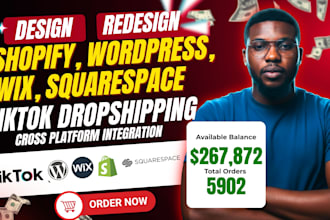 design redesign shopify store, wordpress, squarespace, wix website, tiktok shop