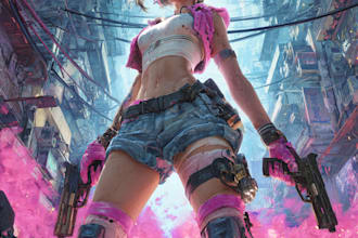 design cyberpunk and fantasy character splash art