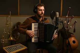 record trumpet trombone accordion bagpipes glockenspiel udu drum orchestra layer