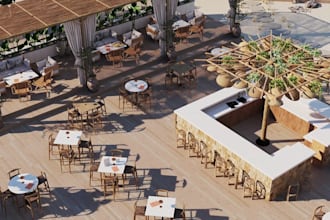 update 3d beach restaurant,bar render,coffee space design,outdoor cafe interior