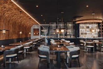 coohom 3d restaurant,fine dining design,banquet hall,coffee lounge,eatery render