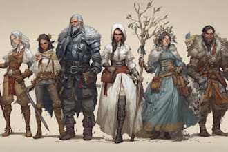 draw fantasy dnd party and scifi monster design character sheet game concept art