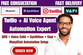 setup twilio sms voice call synthflow voice agent vapi ai manychat automation