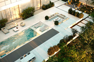 design modern backyard, patio, and outdoor living space in 3d