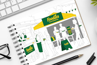 draw event concept art and booth designs for presentations
