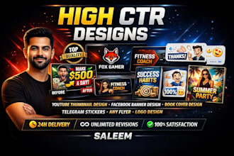 do yt thumbnail, banner design, book cover design, stickers, flyer, logo design