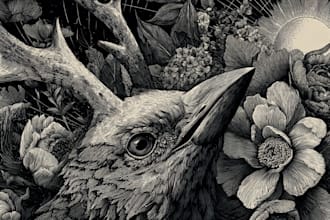 draw dark art illustration with engraving style