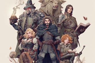 create a character art and dnd character, dnd party, game art