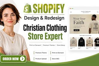 design shopify christian clothing brand website, shopify print on demand store