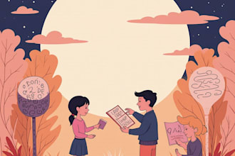 create kids story book art, word art, t shirt design and comic page