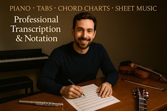 create piano sheet music, guitar tabs, and chord charts for any professionally