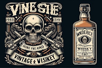 create a vintage whiskey label logo, with t shirt design
