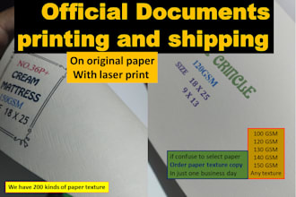 document printing on official paper shipping laser print, university transcript