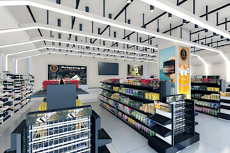 design 3d pharmacy interior  healthcare center, commercial space,cgi store layo