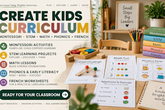design montessori curriculum with stem, math, phonics and french worksheets