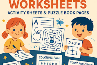 create engaging children worksheets, activities, puzzle book, printable learning