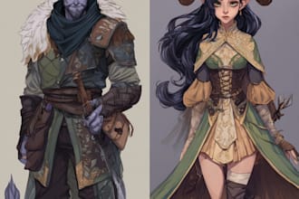 draw dnd party art , fantasy characters illustration