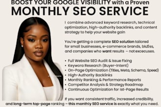 provide monthly SEO service for google page ranking and optimization