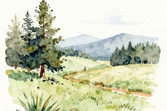 paint a watercolor and gouache landscape illustration
