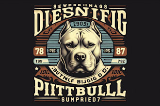 do a unique vintage pitbull logo with t shirt design