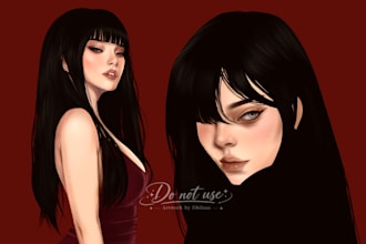 draw a professional illustration, semi realistic portrait, cover wattpad, etc