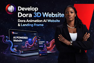 develep dora 3d website, dora animation ai website, and dora ianding frame
