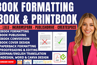 do book formatting, kindle ebook and paperback formatting