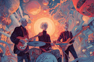 create surrealism psychedelic album cover and merch band