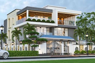 rebuild3d townhouses exterior,solar panels,sustainable living,aerial view render
