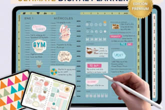 design responsive hyperlinked planner, setup etsy shop, digital products planner