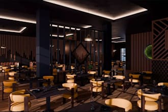 elegant 3d restaurant interior,commercial retail store,lobby render,cafe design