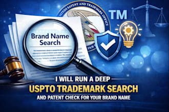 run a deep uspto trademark search and patent check for your brand name